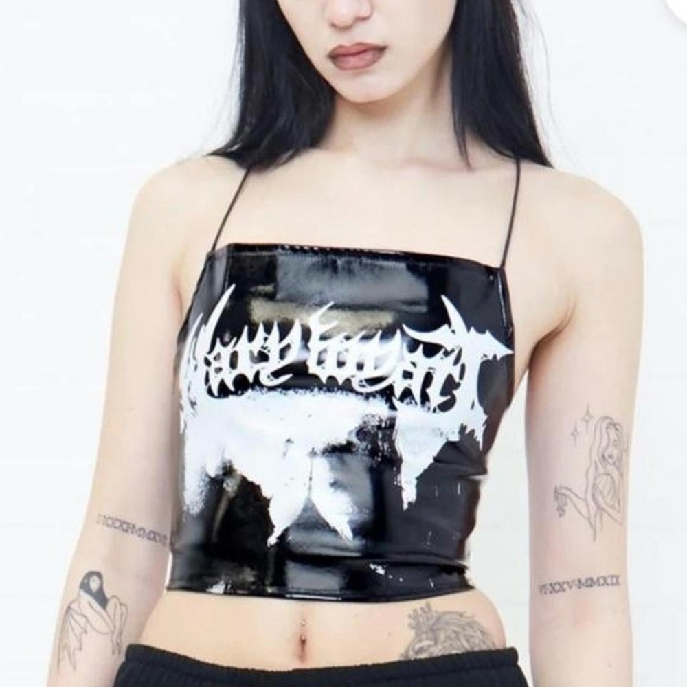 Edgy Black and White Graphic Crop Top